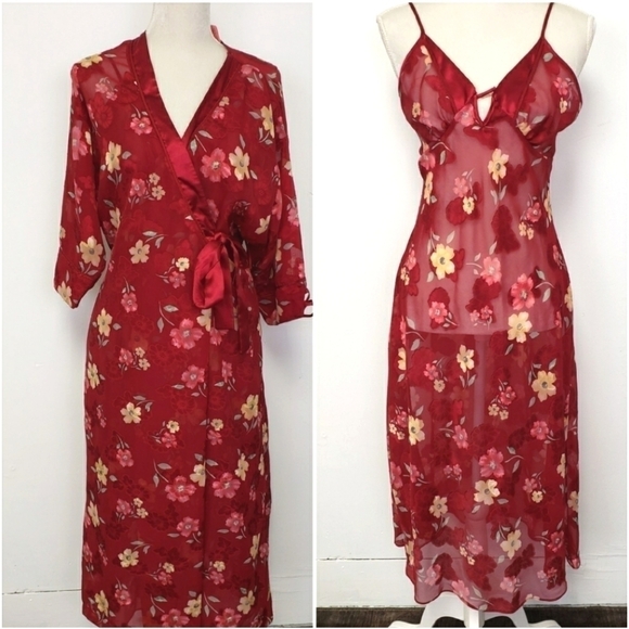 Secret Treasures Sheer Burnout Gown & Robe Set M - Picture 1 of 16